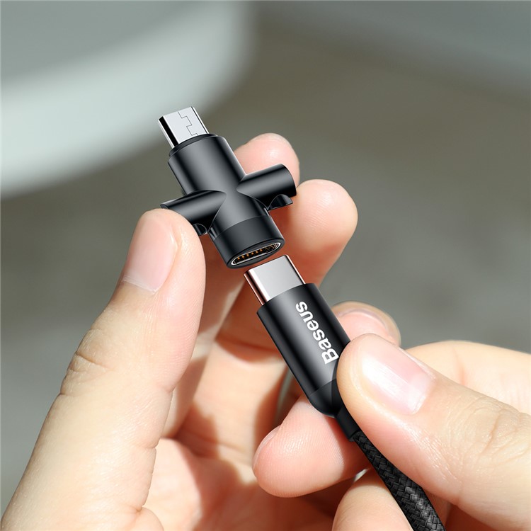 BASEUS U-shape Portable 2.4A Type-C Data Sync & Charging Cable(23CM) with Type-C to Micro USB Adapter-16