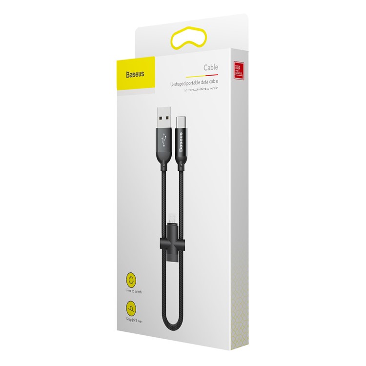BASEUS U-shape Portable 2.4A Type-C Data Sync & Charging Cable(23CM) with Type-C to Micro USB Adapter-17