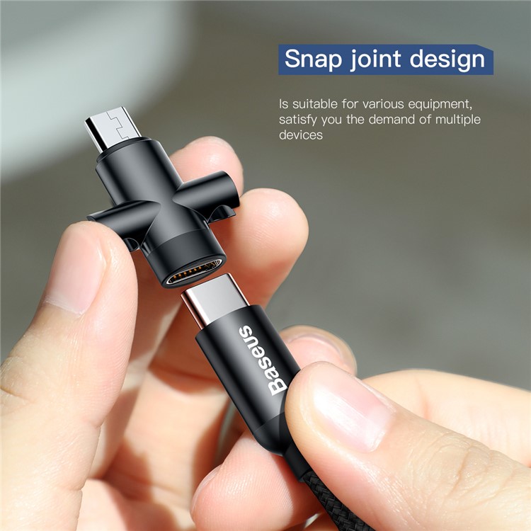 BASEUS U-shape Portable 2.4A Type-C Data Sync & Charging Cable(23CM) with Type-C to Micro USB Adapter-3