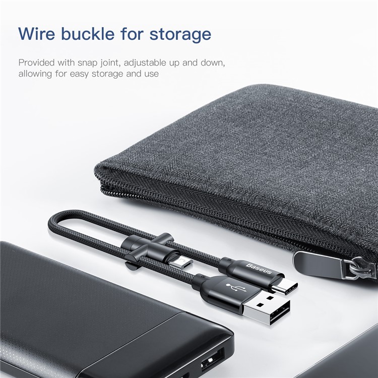 BASEUS U-shape Portable 2.4A Type-C Data Sync & Charging Cable(23CM) with Type-C to Micro USB Adapter-6