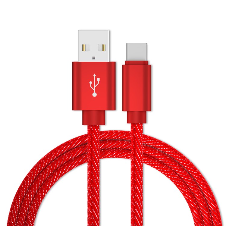 

Jeans Braided 2.4A Type C USB Data Sync Charging Cord 1m for Samsung Sony etc. - Red