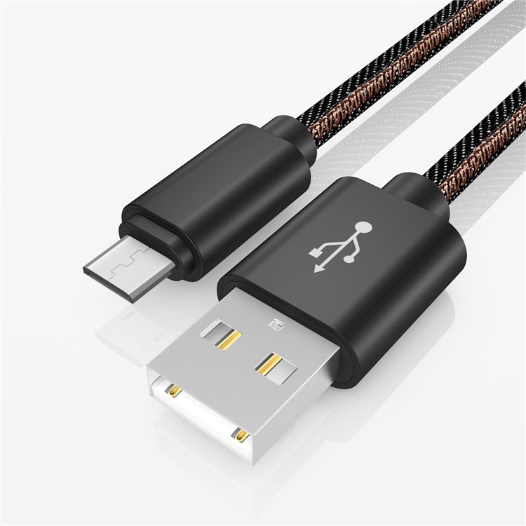 Micro USB Jeans Braided 2.4A Data Sync Charge Cable 1m for Samsung Sony etc. - Black-2