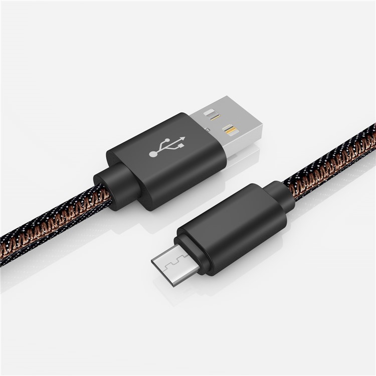 Micro USB Jeans Braided 2.4A Data Sync Charge Cable 1m for Samsung Sony etc. - Black-3