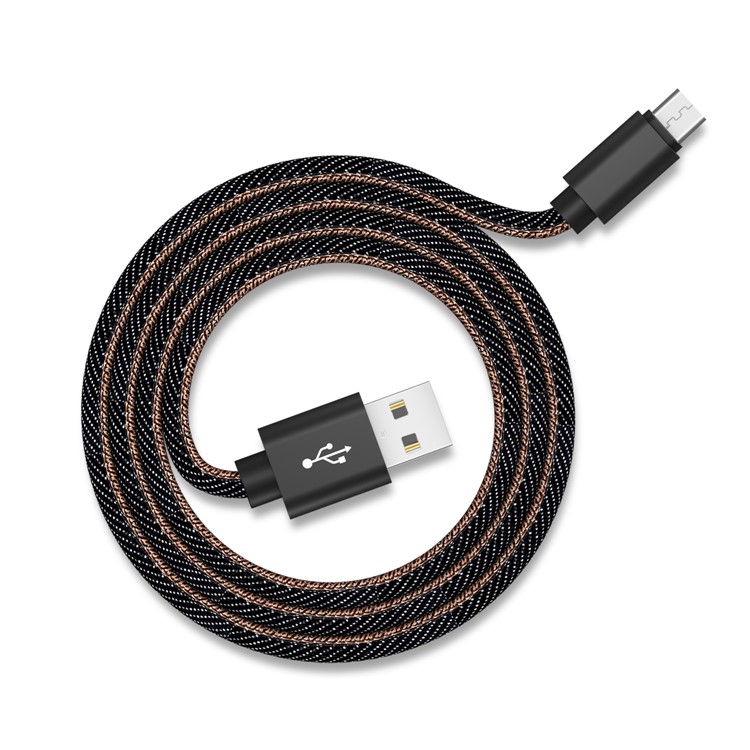 Micro USB Jeans Braided 2.4A Data Sync Charge Cable 1m for Samsung Sony etc. - Black-4