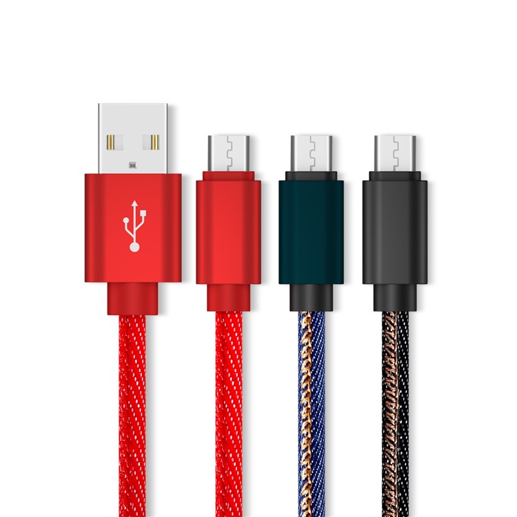 Micro USB Jeans Braided 2.4A Data Sync Charge Cable 1m for Samsung Sony etc. - Black-5