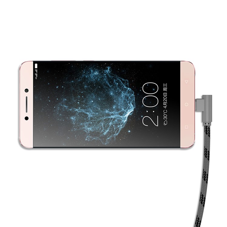 90 Degree Angle 1m Fabric Braided USB Type-C Data Sync Charge Cable - Black-2
