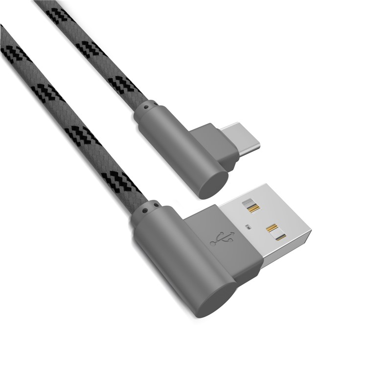 90 Degree Angle 1m Fabric Braided USB Type-C Data Sync Charge Cable - Black-3