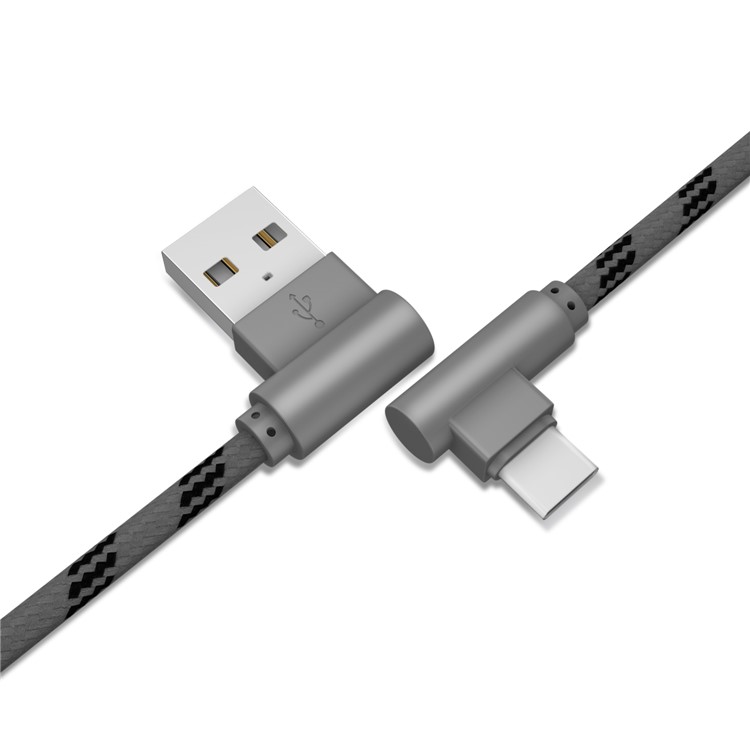 90 Degree Angle 1m Fabric Braided USB Type-C Data Sync Charge Cable - Black-4