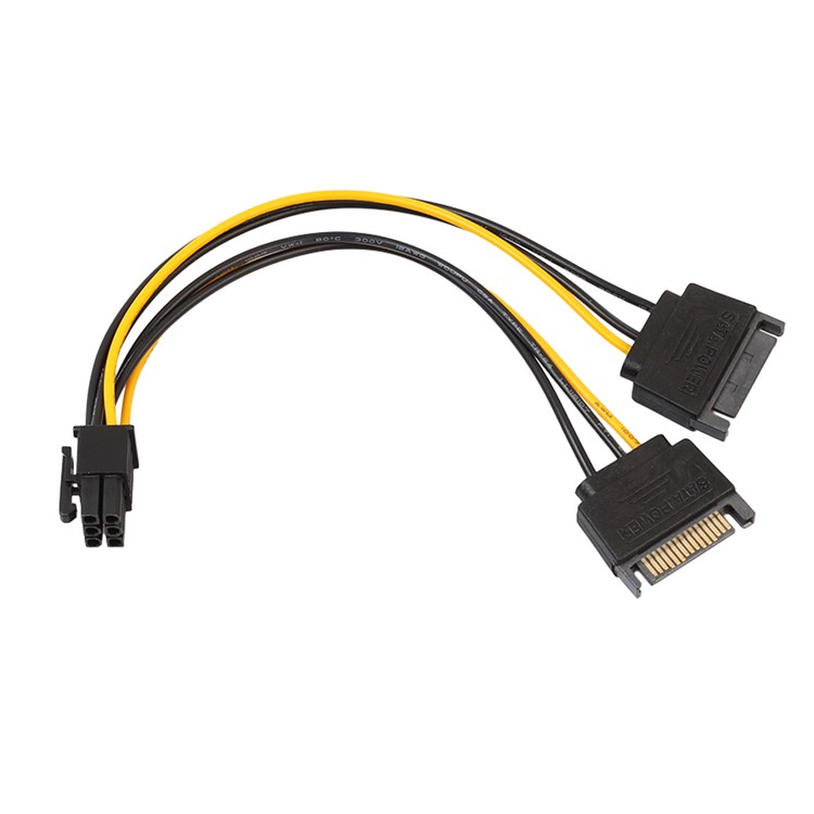 Dual SATA 15Pin Male to PCI-e 6 Pin Female Video Card Power Cable-1