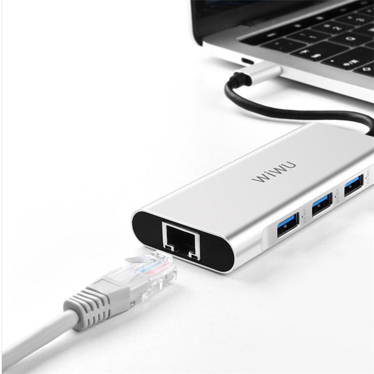 WIWU A931HRT 9-in-1 Aluminum Adapter with USB-C Charging, Mic/Audio Port, HDMI for MacBook Pro - Silver-6
