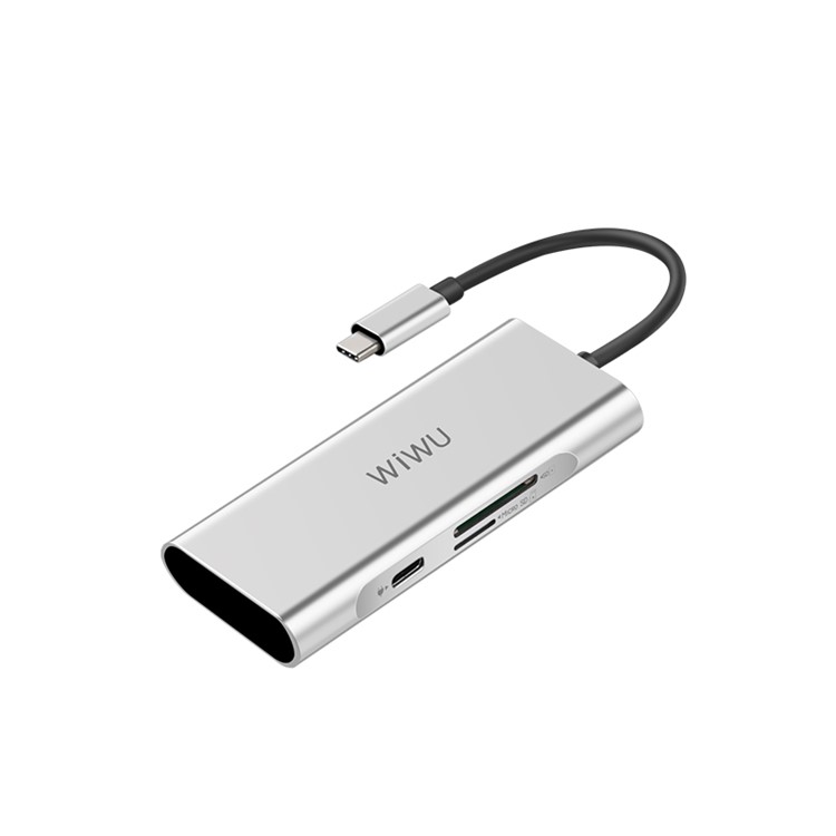 WIWU A631ST 6-in-1 Multi-Port Type-C Hub Adapter, Type-C Charging Port, USB 3.0 Ports, SD/TF Card Reader for MacBook - Silver-7