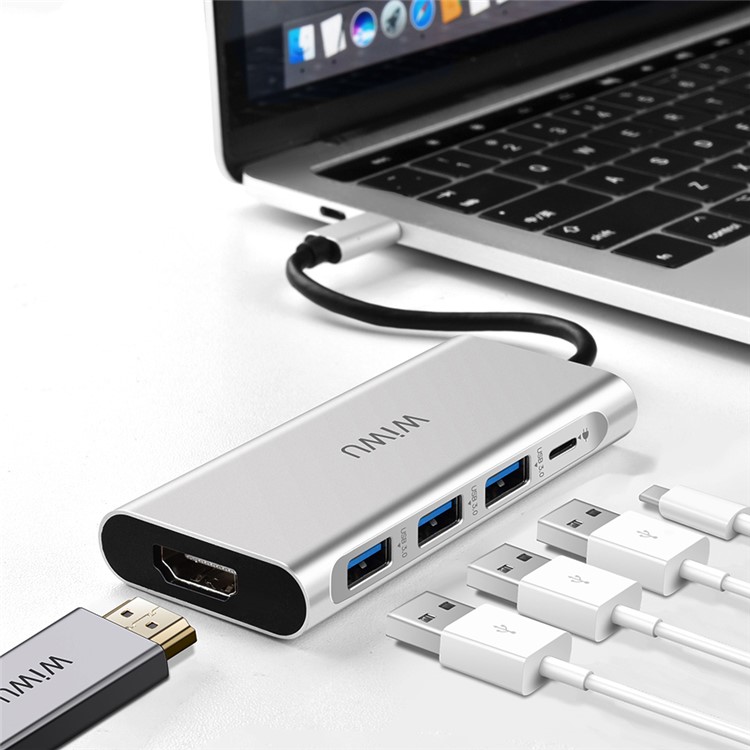 VIWU Apollo A531H Type-C to 4K HDMI + 3 USB 3.0 + Type-C Charging Port Adapter - Silver-1