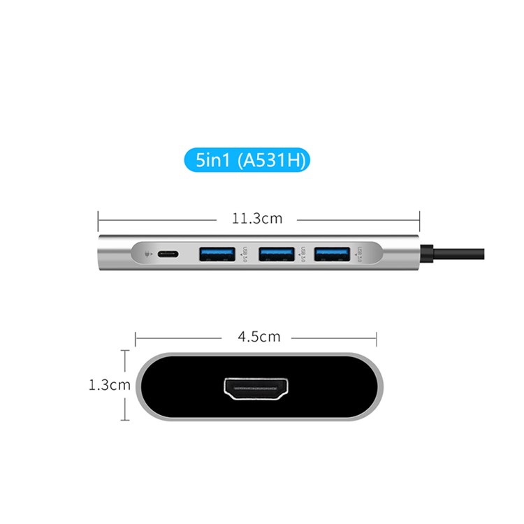VIWU Apollo A531H Type-C to 4K HDMI + 3 USB 3.0 + Type-C Charging Port Adapter - Silver-7