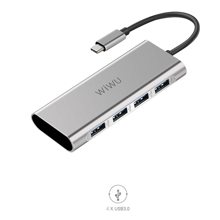 WIWU Apollo A440 4-in-1 Type-C to 4 USB 3.0 Ports Hub - Grey-2