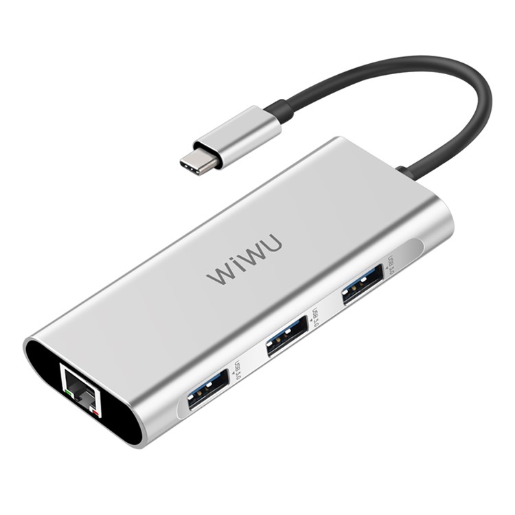 WIWU Apollo A430R 4-in-1 Type-C to 3 USB 3.0 + RJ45 Converter - Silver-2