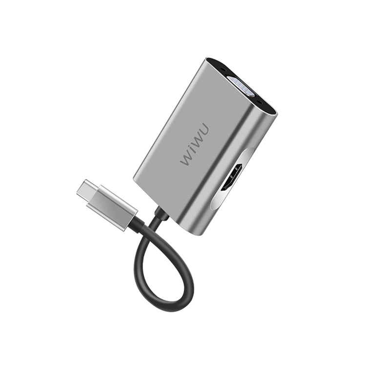 WIWU Apollo A20VH 2-in-1 Type-C to HDMI + VGA Adapter Hub - Grey-2