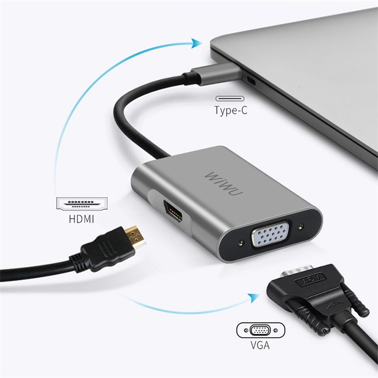 WIWU Apollo A20VH 2-in-1 Type-C to HDMI + VGA Adapter Hub - Grey-3