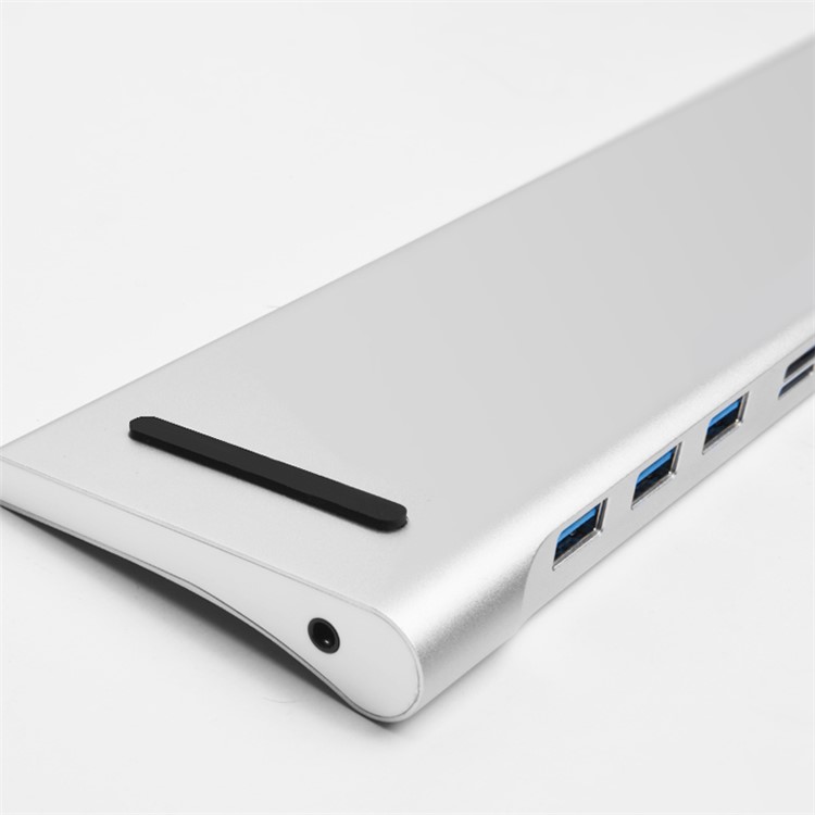 WIWU Apollo 11 in 1 USB Type-C Hub Multiple Ports Docking Station with USB3.0/HDMI/VGA/DP/RJ45/SD Card/3.5mm Jack - Silver-11