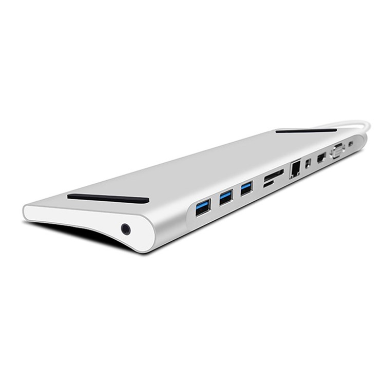 WIWU Apollo 11 in 1 USB Type-C Hub Multiple Ports Docking Station with USB3.0/HDMI/VGA/DP/RJ45/SD Card/3.5mm Jack - Silver-2