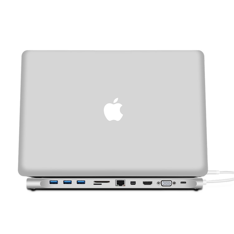 WIWU Apollo 11 in 1 USB Type-C Hub Multiple Ports Docking Station with USB3.0/HDMI/VGA/DP/RJ45/SD Card/3.5mm Jack - Silver-6