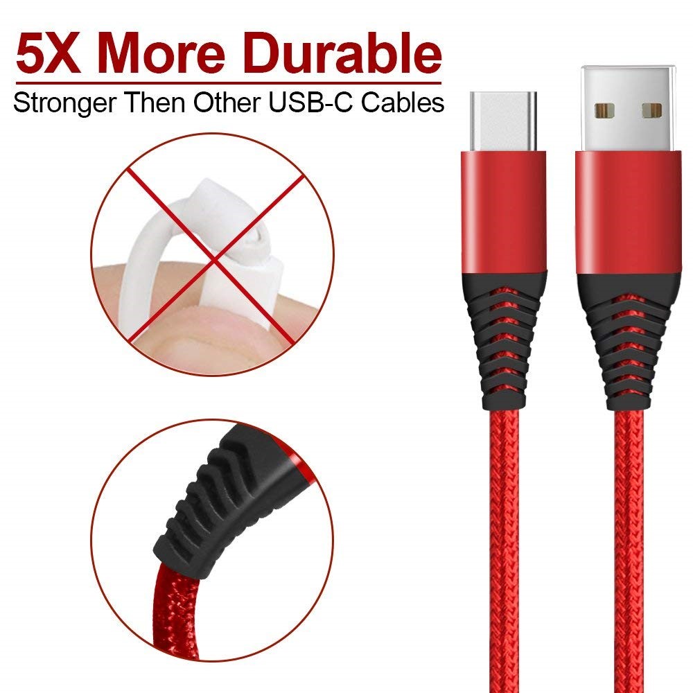 Type-C Cable, 1.8m Nylon Weaving 3A Type-C USB 3.0 Data Sync Charging Cable for Xiaomi Huawei - Red-2
