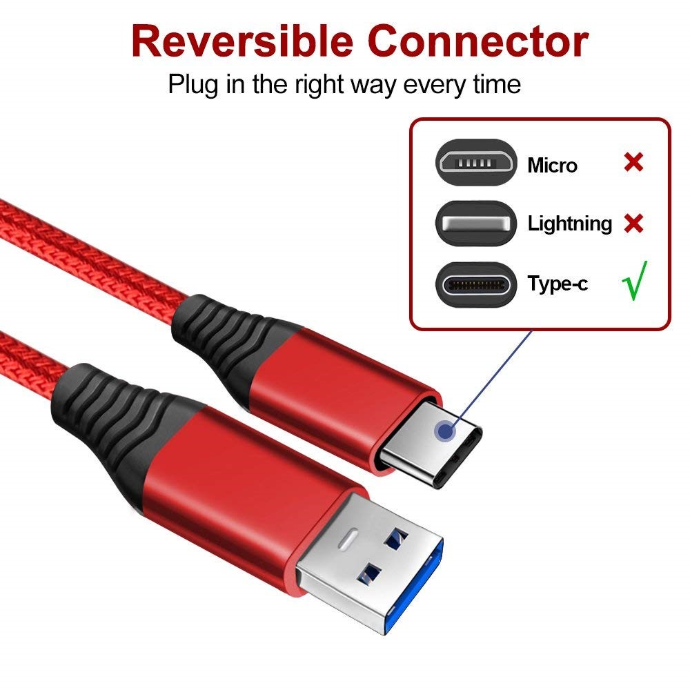 Type-C Cable, 1.8m Nylon Weaving 3A Type-C USB 3.0 Data Sync Charging Cable for Xiaomi Huawei - Red-4