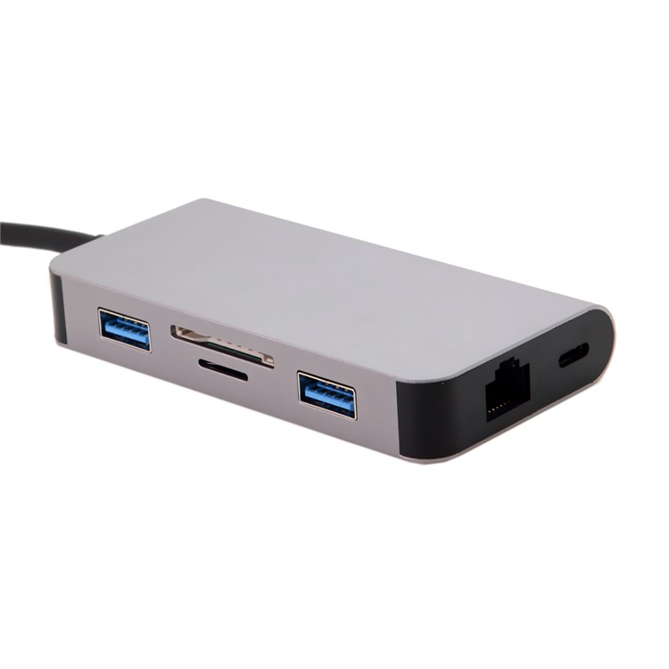 CY UC-089 6-in-1 USB-C Type-C to RJ45 + USB3.0*2 Ports Hub + TF/SD Card Reader + Type-C Charger Multiport Adapter-7