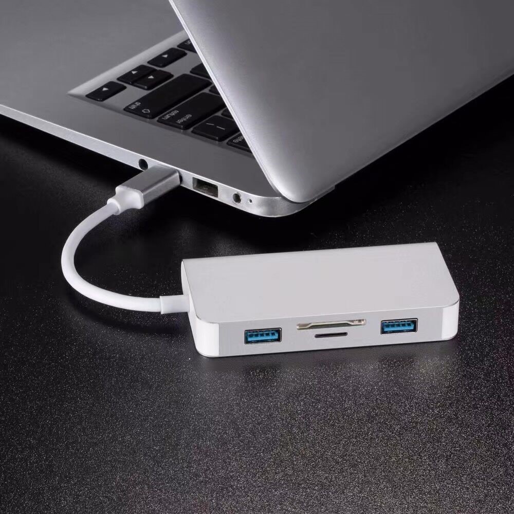 CY UC-089 6-in-1 USB-C Type-C to RJ45 + USB3.0*2 Ports Hub + TF/SD Card Reader + Type-C Charger Multiport Adapter - White-4