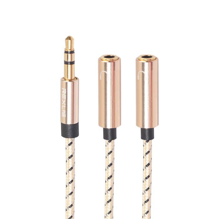 REXLIS Single 3.5mm Male Port to Dual Ports 3.5mm Female Headphone Connector Audio Adapter - Gold-1