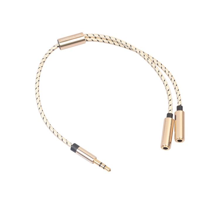 REXLIS Single 3.5mm Male Port to Dual Ports 3.5mm Female Headphone Connector Audio Adapter - Gold-2