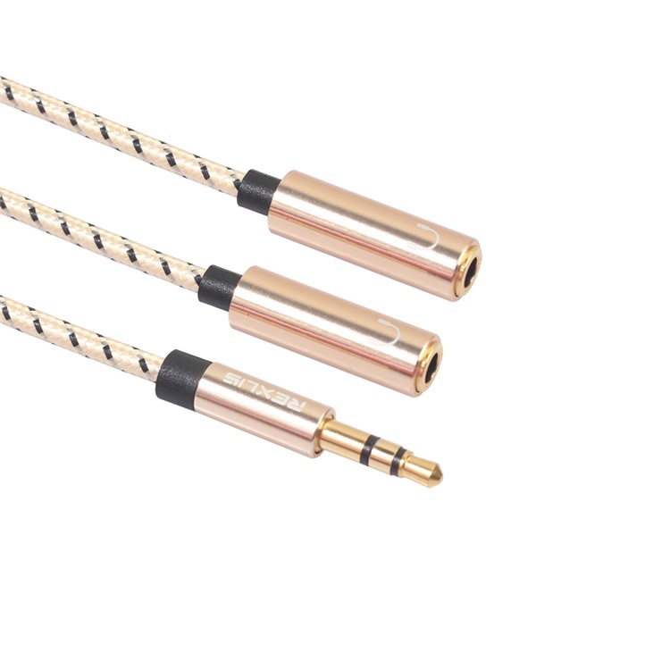 REXLIS Single 3.5mm Male Port to Dual Ports 3.5mm Female Headphone Connector Audio Adapter - Gold-7