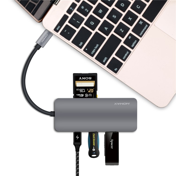 MOMAX One Link 7-in-1 Type-C Hub with 3 USB 3.1 Ports + Type-C PD Charging Port + 4K HDMI Port + TF/SD Card Reader - Grey-1