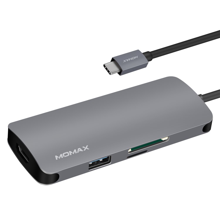 MOMAX One Link 7-in-1 Type-C Hub with 3 USB 3.1 Ports + Type-C PD Charging Port + 4K HDMI Port + TF/SD Card Reader - Grey-10