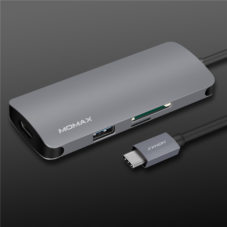 MOMAX One Link 7-in-1 Type-C Hub with 3 USB 3.1 Ports + Type-C PD Charging Port + 4K HDMI Port + TF/SD Card Reader - Grey-13
