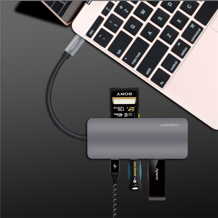 MOMAX One Link 7-in-1 Type-C Hub with 3 USB 3.1 Ports + Type-C PD Charging Port + 4K HDMI Port + TF/SD Card Reader - Grey-14