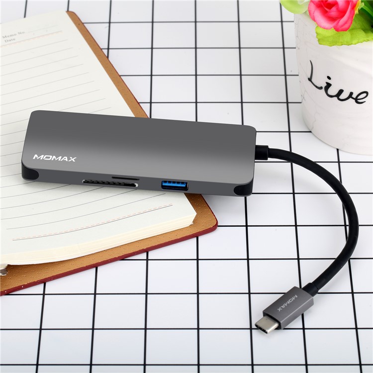 MOMAX One Link 7-in-1 Type-C Hub with 3 USB 3.1 Ports + Type-C PD Charging Port + 4K HDMI Port + TF/SD Card Reader - Grey-15