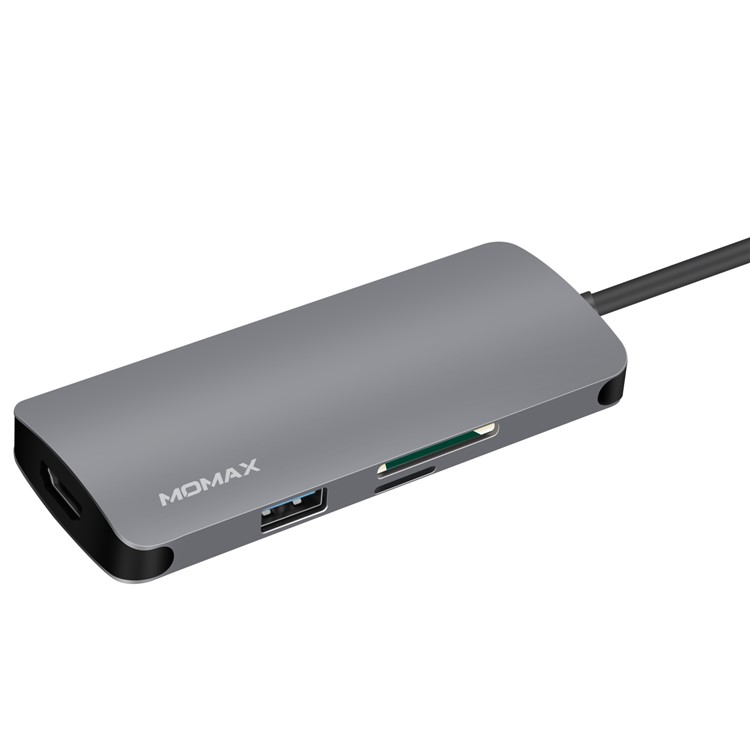 MOMAX One Link 7-in-1 Type-C Hub with 3 USB 3.1 Ports + Type-C PD Charging Port + 4K HDMI Port + TF/SD Card Reader - Grey-6