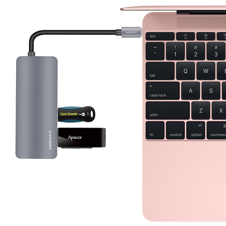 MOMAX One Link 5-in-1 Type-C Hub with 4 USB 3.1 Ports + 60W Type-C PD Charging Port - Grey-11