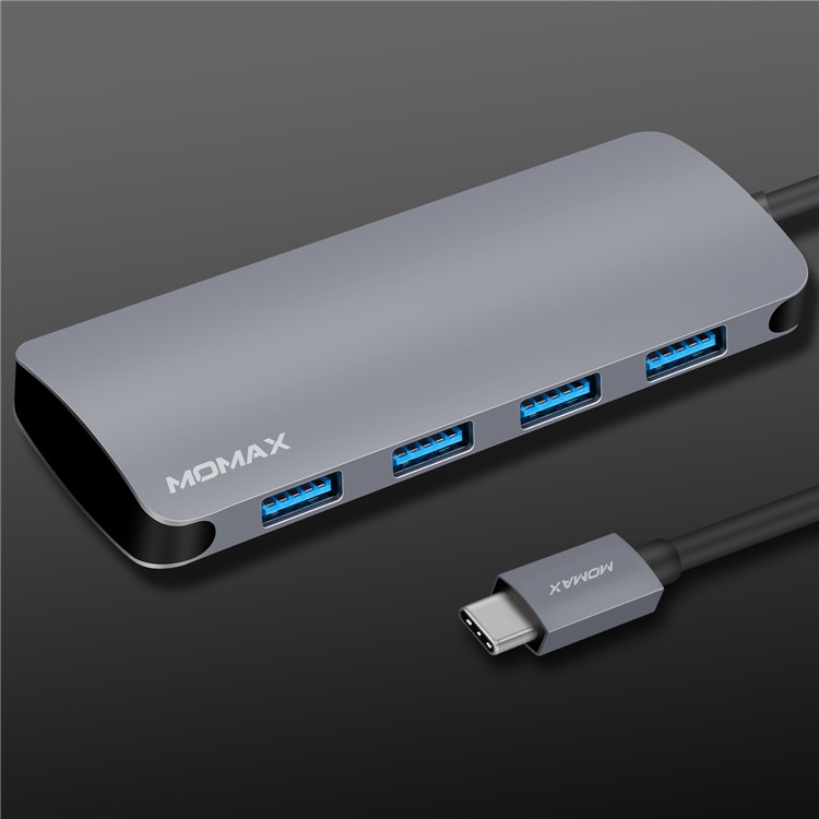 MOMAX One Link 5-in-1 Type-C Hub with 4 USB 3.1 Ports + 60W Type-C PD Charging Port - Grey-12