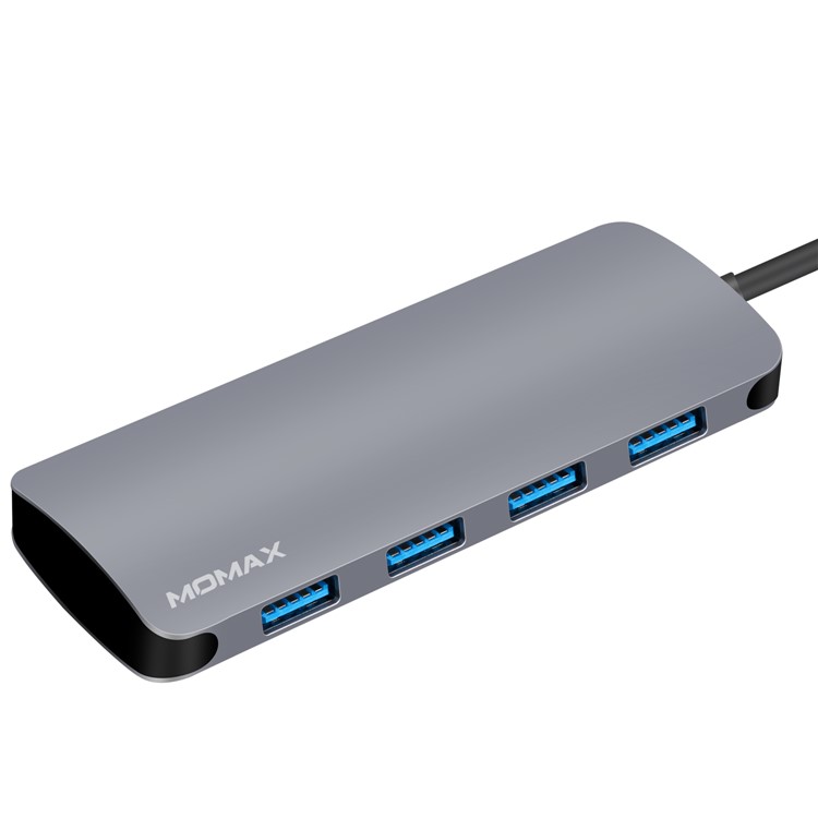 MOMAX One Link 5-in-1 Type-C Hub with 4 USB 3.1 Ports + 60W Type-C PD Charging Port - Grey-7