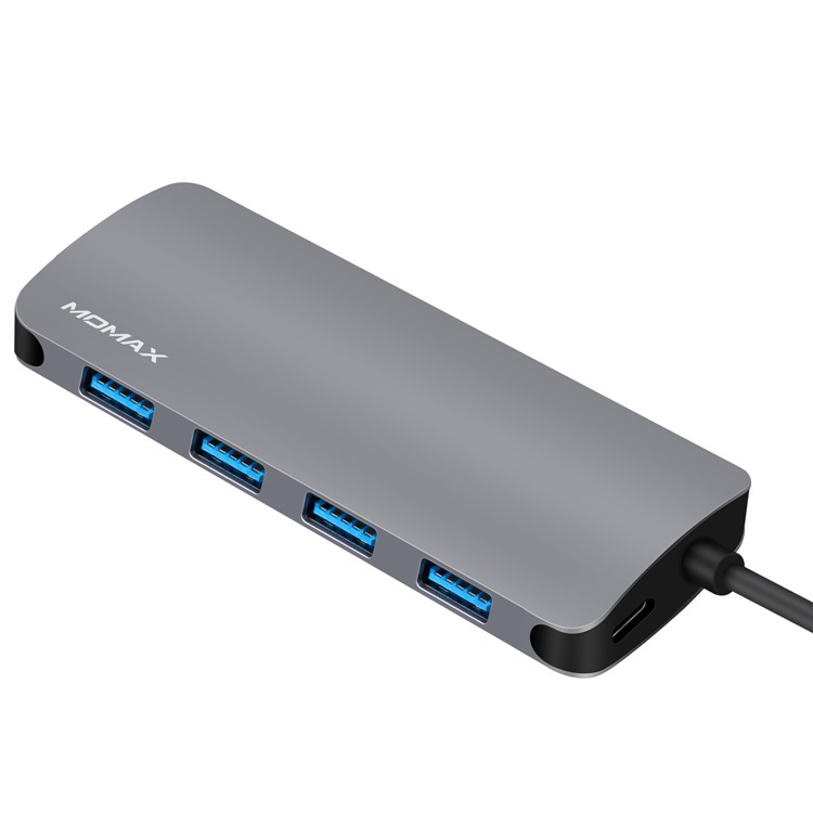 MOMAX One Link 5-in-1 Type-C Hub with 4 USB 3.1 Ports + 60W Type-C PD Charging Port - Grey-9