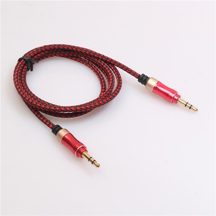 Woven Hi-Fi Stereo Audio Cable 3.5mm Jack Male to Male Aux Cord - Red-1