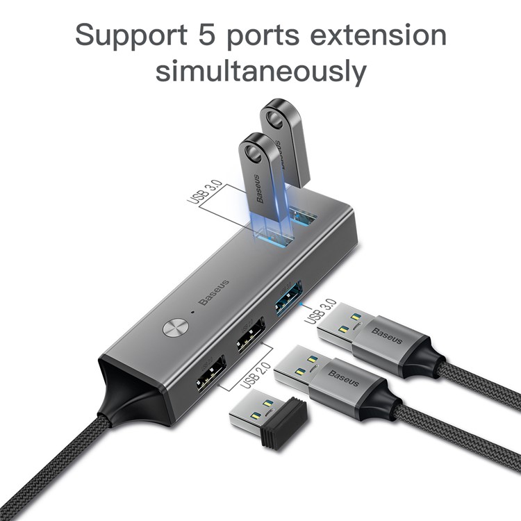 BASEUS 5-Port USB 3.0 Hub with USB3.0x3+USB2.0x2 Converter - Grey-2