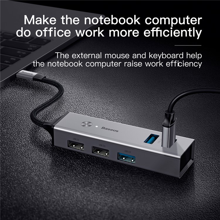 BASEUS 5-Port USB 3.0 Hub with USB3.0x3+USB2.0x2 Converter - Grey-3