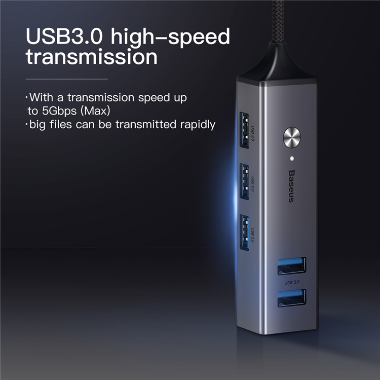 BASEUS 5-Port USB 3.0 Hub with USB3.0x3+USB2.0x2 Converter - Grey-4