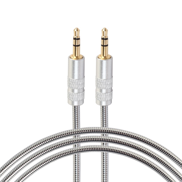 1M 3.5mm Aluminum Alloy Coated Male to Male Auxiliary Audio Cable - Silver-1