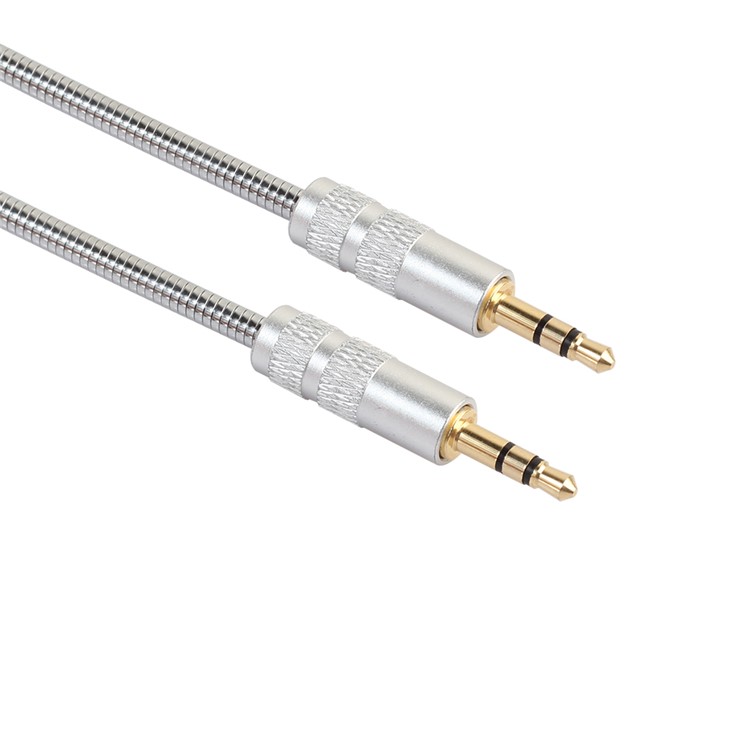 1M 3.5mm Aluminum Alloy Coated Male to Male Auxiliary Audio Cable - Silver-2