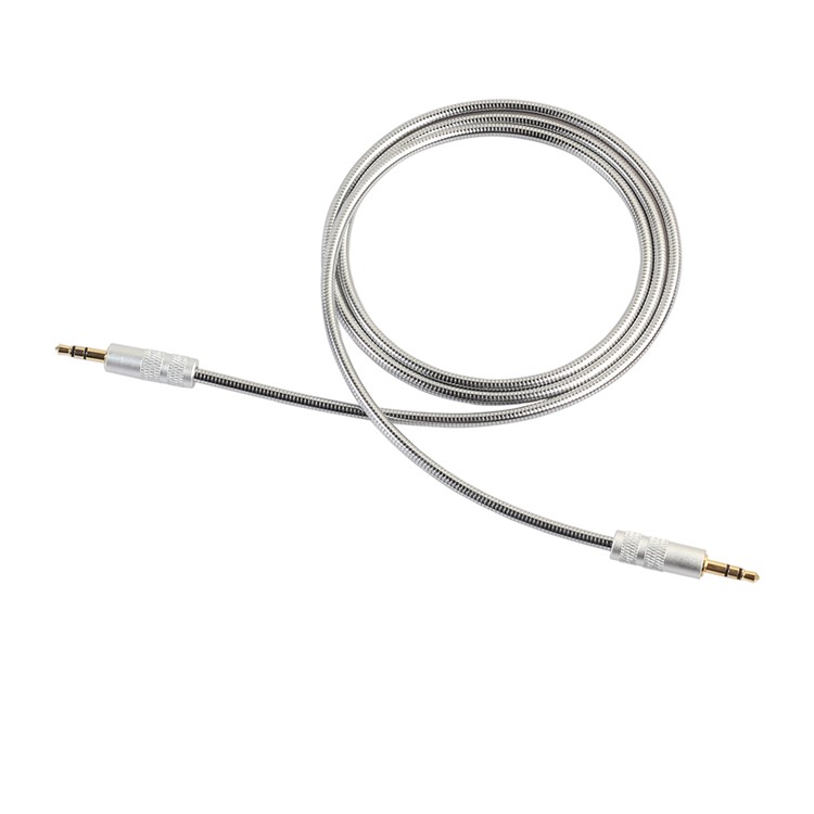 1M 3.5mm Aluminum Alloy Coated Male to Male Auxiliary Audio Cable - Silver-4