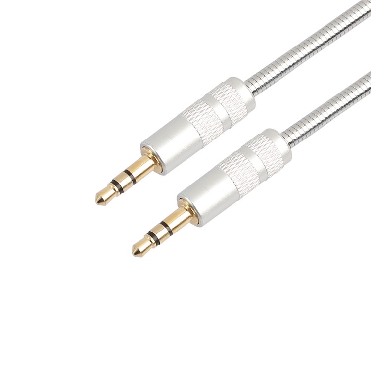 1M 3.5mm Aluminum Alloy Coated Male to Male Auxiliary Audio Cable - Silver-5