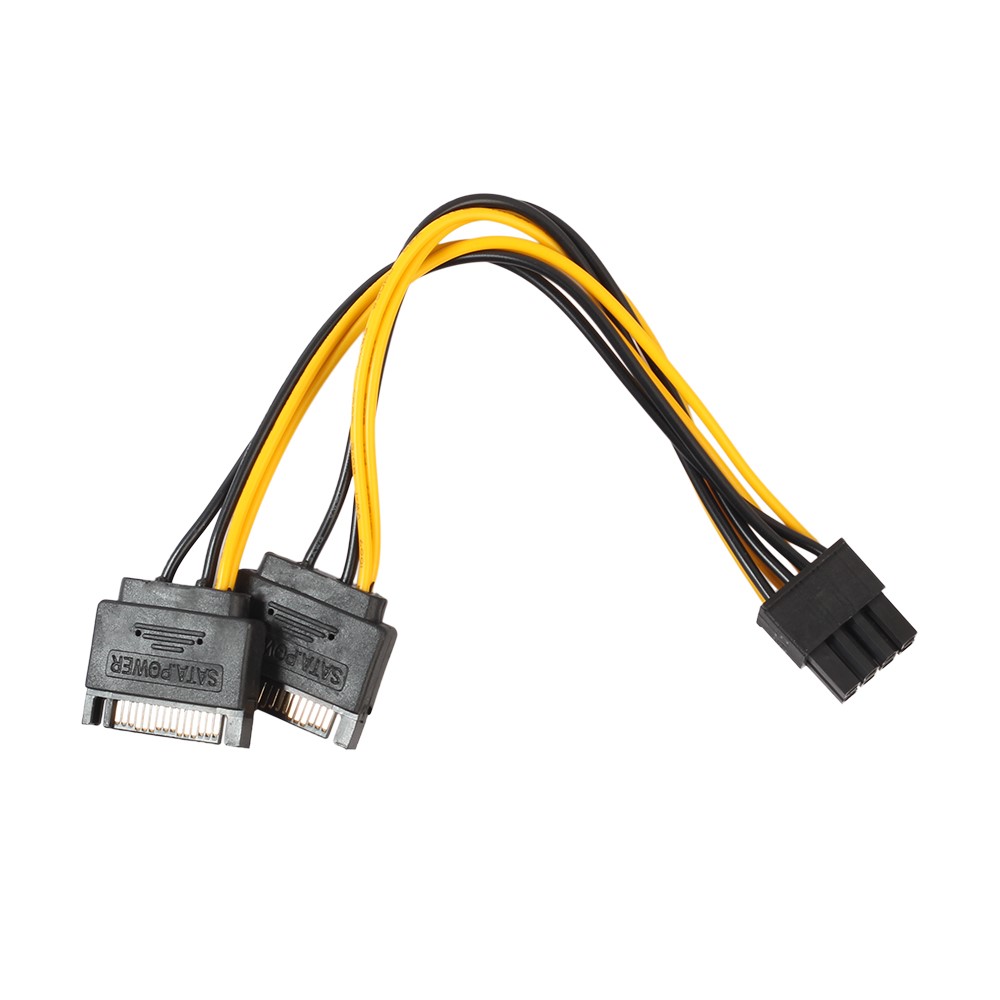 Dual Two SATA 15 Pin Male to PCI-e 6 Pin Female Video Card Power Cable-2